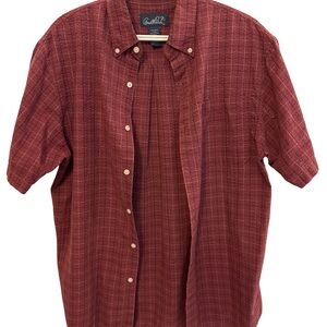 Red Casual Button Down Shirt with Plaid Pattern